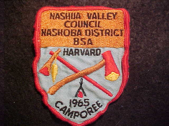 1965 ACTIVITY PATCH, NASHUA VALLEY COUNCIL, NASHOBA DISTRICT HARVARD CAMPOREE, USED