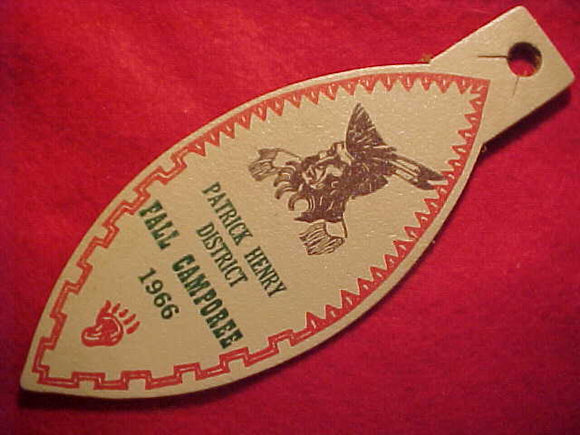 1966 ACTIVITY PATCH, PATRICK HENRY DISTRICT FALL CAMPOREE, LEATHER