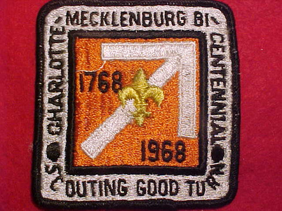 1968 ACTIVITY PATCH, CHARLOTTE-MECKLENBURG BICENTENNIAL SCOUTING GOOD TURN, USED