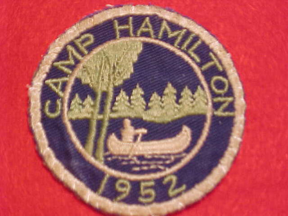 HAMILTON CAMP PATCH, 1952, USED