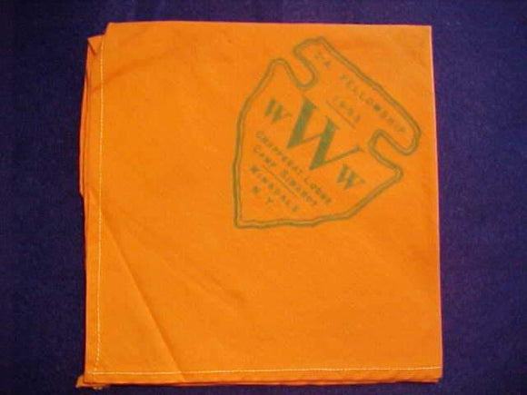 1953 NECKERCHIEF, AREA 2A FELLOWSHIP, HOST LODGE CHAPPEGAT 15, CAMP SIWANOY, WINGDALE, NY, VERY RARE, USED-VERY GOOD COND.