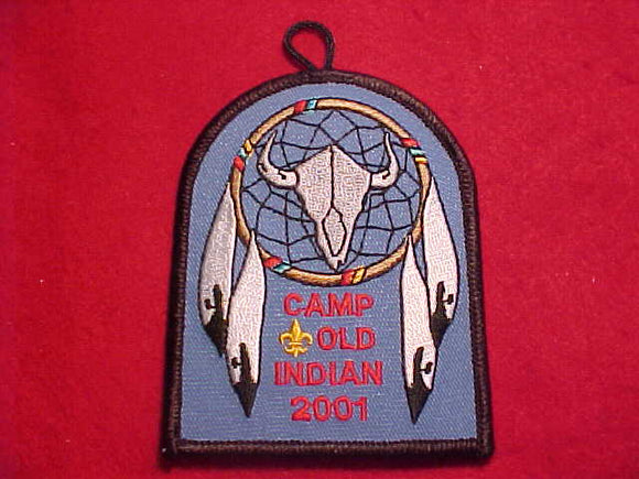 OLD INDIAN CAMP PATCH, 2001, PARTICIPANT ISSUE, BLACK BDR.
