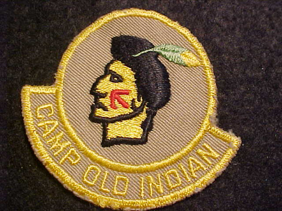 OLD INDIAN CAMP PATCH, 1 FEATHER, FIRST YEAR CAMPER, 1950'S-60'S, USED
