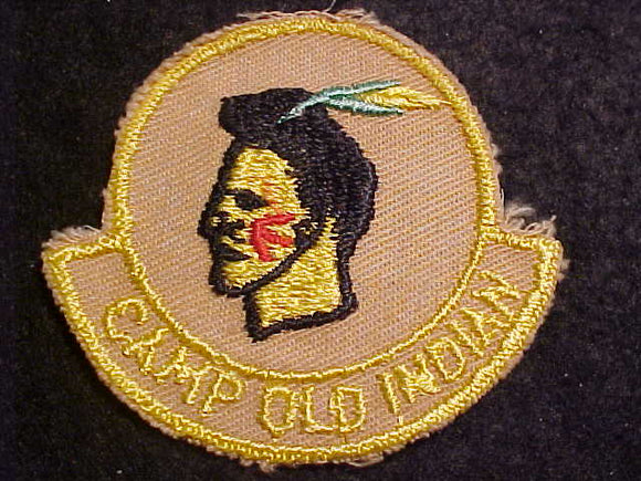 OLD INDIAN CAMP PATCH, 1 FEATHER, FIRST YEAR CAMPER, 1950'S-60'S, MINT