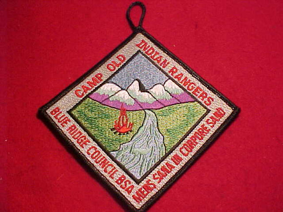OLD INDIAN CAMP PATCH, INDIAN RANGERS, BLUE RIDGE COUNCIL, MENS SANA IN CORPORE SANO, DK. GREEN GRASS IS 