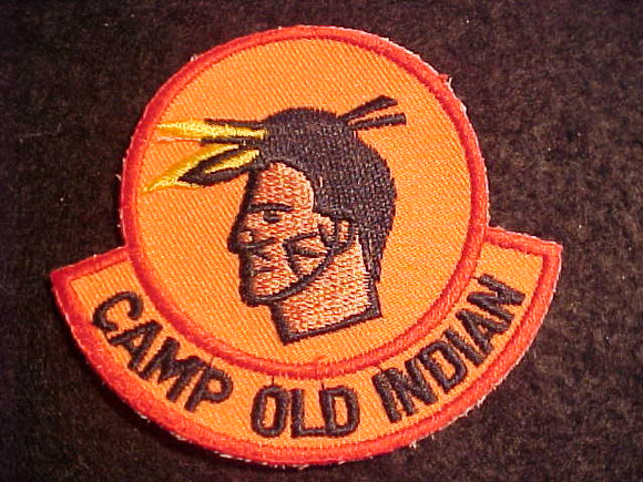 OLD INDIAN CAMP PATCH, ORANGE TWILL, 1950'S-60'S DESIGN (PROBABLY 2000'S ISSUE)