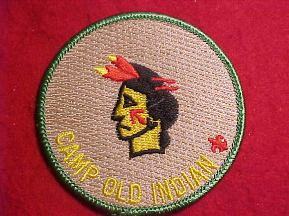 OLD INDIAN CAMP PATCH, 2 FEATHERS, FULLY EMBROIDERED, 3