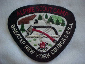 ALPINE SCOUT CAMP JACKET PATCH, 1950'S, GREATER NEW YORK COUNCILS, 6.25X5.25", USED