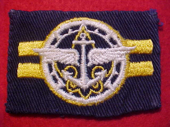 EXPLORER PATCH, CREW LEADER, 1946-53, NO EMBROIDERED EDGE, GOLD ON BLUE TWILL, USED