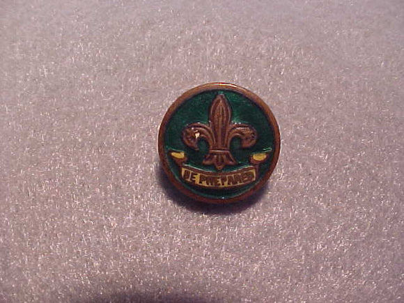 British Boy Scout pin, 1920's, 18mm diam., green/yellow, rare