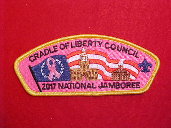2017 NJ CRADLE OF LIBERTY COUNCIL, BRIGHT PINK BACKGROUND, BREAST CANCER AWARENESS ISSUE