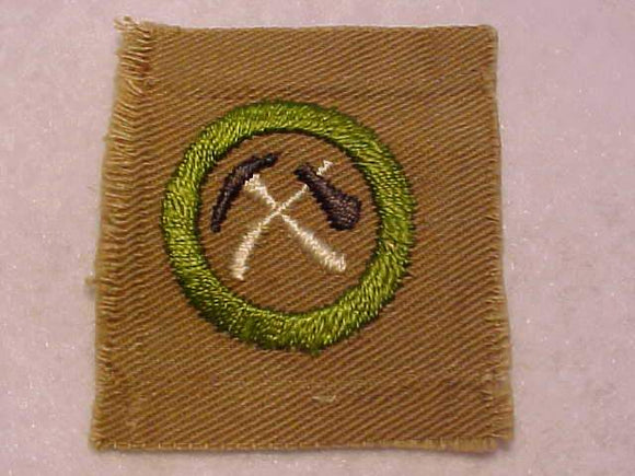 PIONEERING FULL SQUARE MERIT BADGE, 1911-33, APPROX. 50X55MM, USED