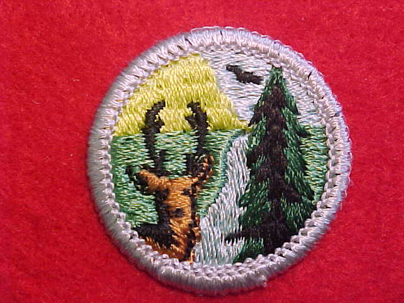 CONSERVATION OF NATURAL RESOURCES 1972-73, MERIT BADGE WITH PLASTIC BACK, SILVER BORDER, NO IMPRINTS/LOGOS IN PLASTIC