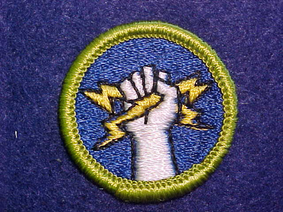 ELECTRICITY, MERIT BADGE WITH CLOTH BACK, GREEN BORDER