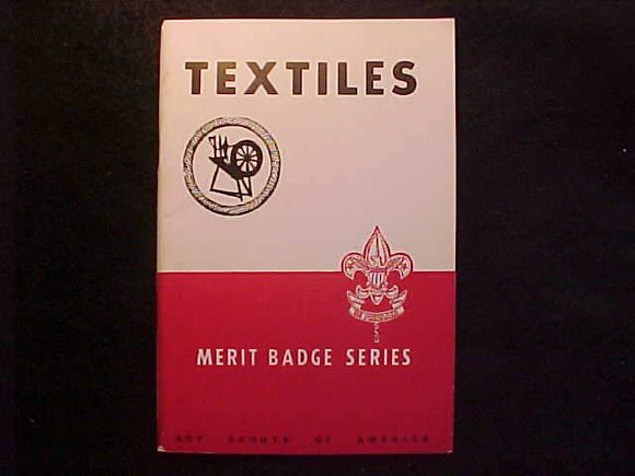 TEXTILES MERIT BADGE BOOK, TYPE 5B COVER, COPYRIGHT 1942, DEC. 1948 PRINTING,  MINT COND.