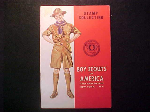 STAMP COLLECTING MERIT BADGE BOOK, TYPE 4 COVER, COPYRIGHT 1931, MARCH 1943 PRINTNG, EXCELLENT COND.