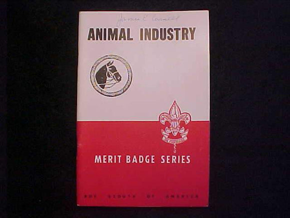 ANIMAL INDUSTRY MERIT BADGE BOOK, TYPE 5B COVER, COPYRIGHT 1944, AUG. 1948 PRINTING, EXCELLENT COND.