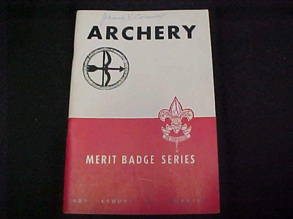 ARCHERY MERIT BADGE BOOK, TYPE 5B COVER, COPYRIGHT 1041, MAY 1949 PRINTING, V. GOOD COND.