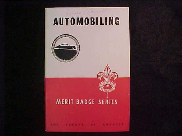 AUTOMOBILING MERIT BADGE BOOK, TYPE 5B COVER, COPYRIGHT 1941, OCT. 1949 PRINTING, EXCELLENT COND.