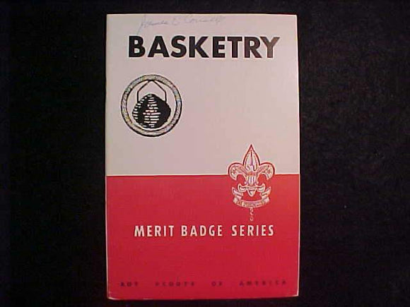 BASKETRY MERIT BADGE BOOK, TYPE 5B COVER, COPYRIGHT 1937, SEPT. 1949 PRINTING, EXCELLENT COND.