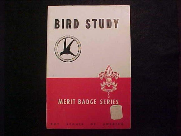 BIRD STUDY MERIT BADGE BOOK, TYPE 5B COVER, COPYRIGHT 1938, AUG. 1951 PRINTING, EXCELLENT COND.