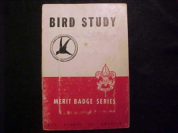 BIRD STUDY MERIT BADGE BOOK, TYPE 5B COVER, COPYRIGHT 1938, AUG. 1951 PRINTING, FAIR COND., EX-LIBRARY