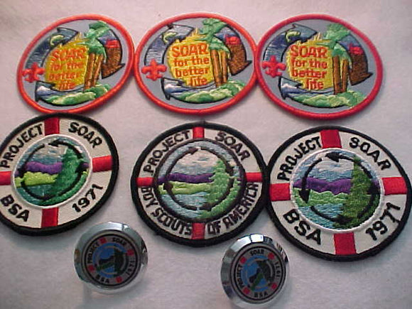 BSA COLLECTION, 1970'S, SAVE OUR AMERICAN RESOURCES (SOAR), 6 PATCHES & 2 N/C SLIDES