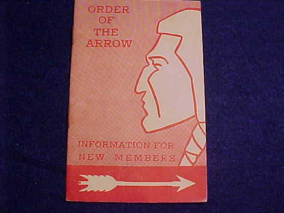 OA BOOKLET, INFORMATION FOR NEW MEMBERS, 10/1962 PRINTING