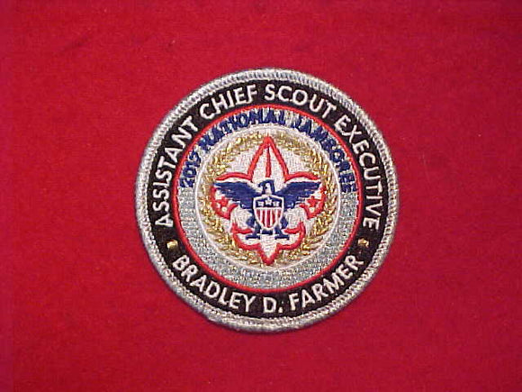 2017 NJ PATCH, ASSISTANT CHIEF SCOUT EXECUTIVE, BRADLEY FARMER, AUTOGRAPHED ON BACK