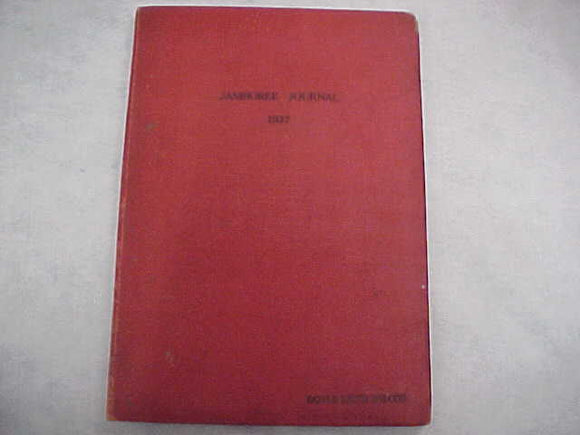 1937 NJ JAMBOREE JOURNALS, JUNE 29-JULY 9, BOUND HARDBACK EDITION, RED COVER W/ SCOUTERS' NAME EMBOSSED, 12 X 17