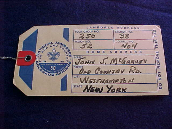 1960 NJ BAGGAGE TAG, USED