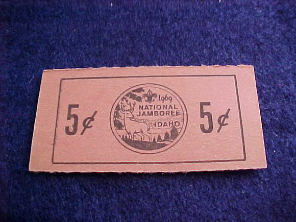 1969 NJ 5 CENT TICKET, TRADING POST, PINK
