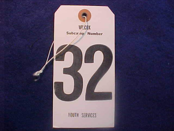 1985 NJ BAGGAGE TAG, SUBCAMP 32, YOUTH SERVICES