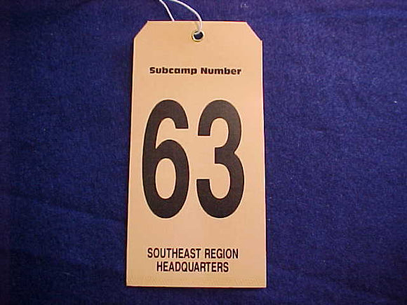 1989 NJ BAGGAGE TAG, SOUTHEAST REGION HEADQUARTERS, SUBCAMP 63