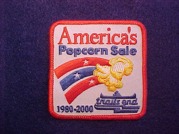 1980-2000 TRAIL'S END POPCORN PATCH TYPE#2,EMBROIDERED CENTER OF KERNEL,NO TM