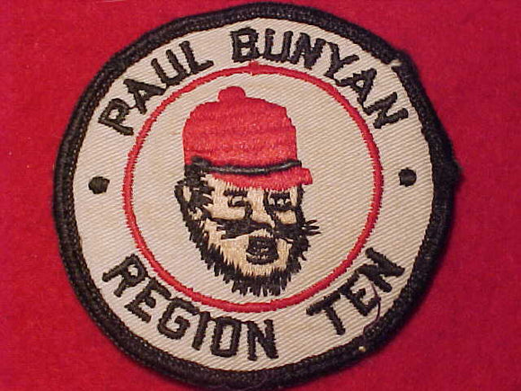 REGION 10 PATCH, PAUL BUNYAN, ROLLED BDR. 1950'S, USED