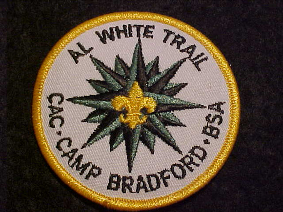 AL WHITE TRAIL PATCH, CROSSROADS OF AMERICA C., CAMP BRADFORD, YELLOW BDR.