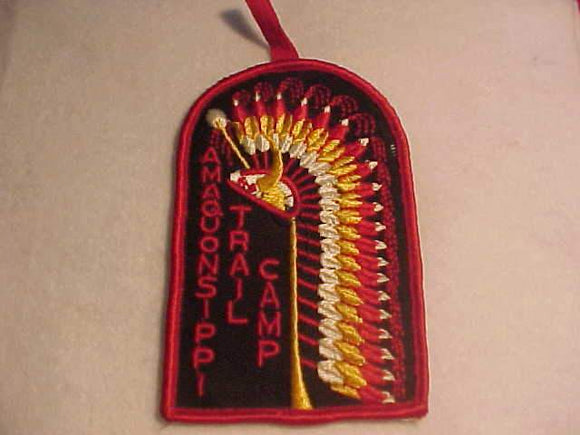 AMAQUONSIPPI TRAIL CAMP PATCH, RED RIBBON BUTTON LOOP
