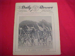 1929 WJ NEWSPAPER, "THE DAILY ARROW", 8/10/29, JAMBOREE PAGEANT OF NATIONS ON COVER, GOOD COND.