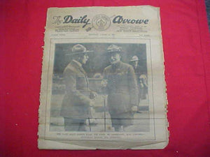 1929 WJ NEWSPAPER, "THE DAILY ARROW", 8/1/29, BADEN POWELL ON COVER, POOR COND.