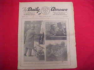 1929 WJ NEWSPAPER, "THE DAILY ARROW", 8/2/29, ROYALS ON COVER @ WAR MEMORIAL, FAIR COND.