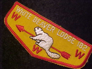 182 F3 WHITE BEAVER, MINT FRONT, GLUE MARKS ON BACK, MERGED 1972