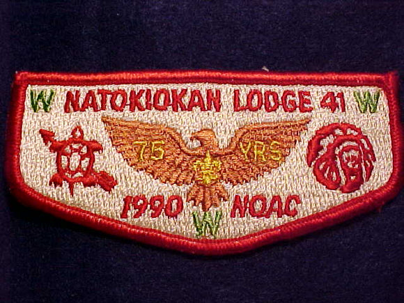 41 S29 NATOKIOKAN LODGE, 1990 NOAC/OA 75TH ANNIV., RED BDR.