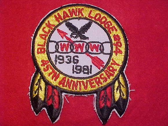 94 X4 BLACK HAWK PATCH, 1936-1981, 45TH ANNIV.