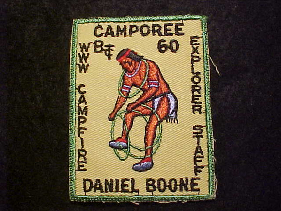 422 EX1960-3 KIONDAGA, CAMPOREE, 1960 CAMPFIRE EXPLORER STAFF, DANIEL BOONE, GREEN BDR.