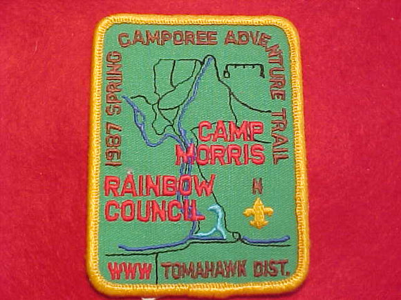 197 EX1987? WAUPECAN, (NOT IN BLUE BOOK), 1987 SPRING CAMPOREE ADVENTURE TRAIL, CAMP MORRIS, RAINBOW COUNCIL, TOMAHAWK DIST.