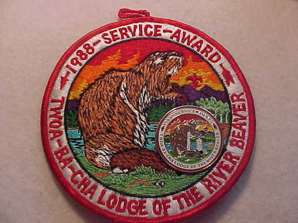 514 R1 TWOA-BA-CHA, PATCH W/ PIN, 1988 SERVICE AWARD, LODGE OF THE RIVER BEAVER