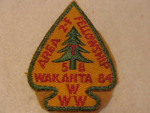 1958 AREA 2-F FELLOWSHIP, WAKANTA 84, SEWN ONTO FELT