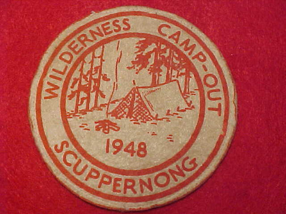 1948 ACTIVITY PATCH, SCUPPERNONG WILDERNESS CAMP-OUT, FELT