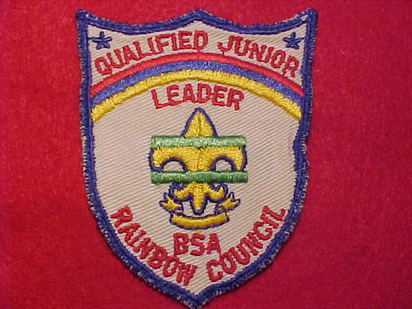 1950'S ACTIVITY PATCH, RAINBOW COUNCIL, QUALIFIED JUNIOR LEADER, USED